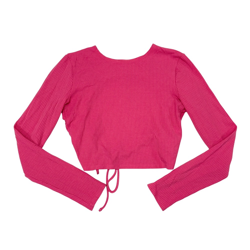 Reformation Cropped Open Back Top Womens Size Small Pink Barbiecore Ribbed